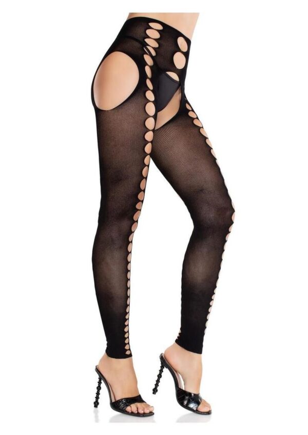 Seamless Opaque Cut-Out Footless Suspender Hose Black O/S