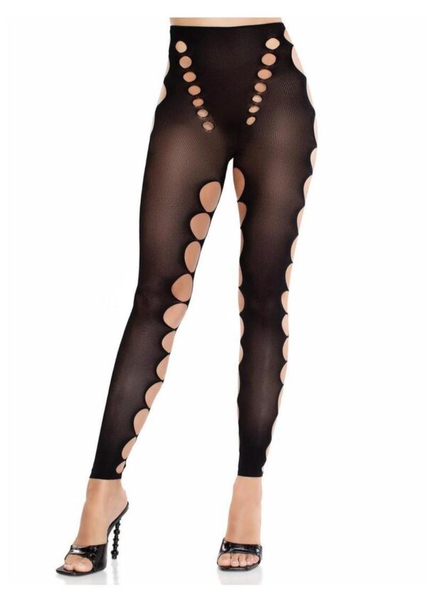 Leg Avenue Seamless Opaque Cut-Out Footless Tights - Black - O/S - Image 2
