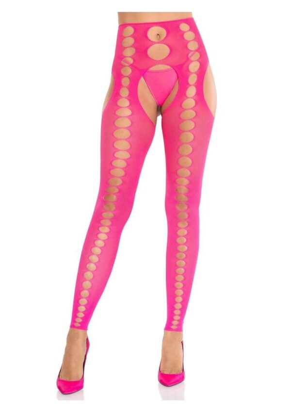 Leg Avenue Seamless Opaque Cut-Out Footless Suspender Hose - Neon Pink - O/S - Image 2