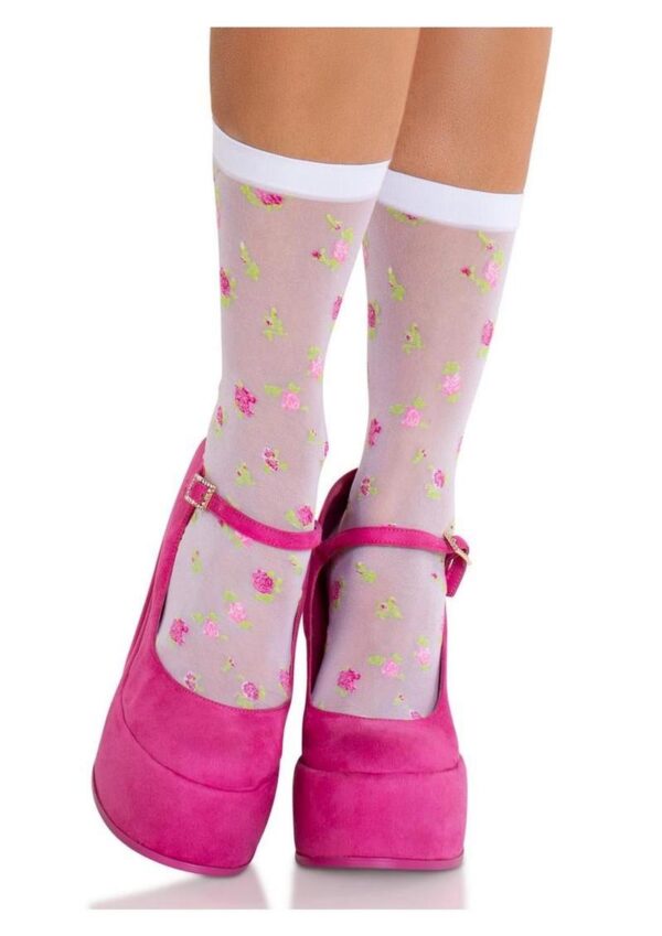 Leg Avenue Rosette Jacquard Spandex Sheer Anklets - Multicolor - O/S - Image 2