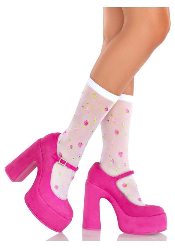 Rosette Jacquard Spandex Sheer Anklets Multicolor O/S