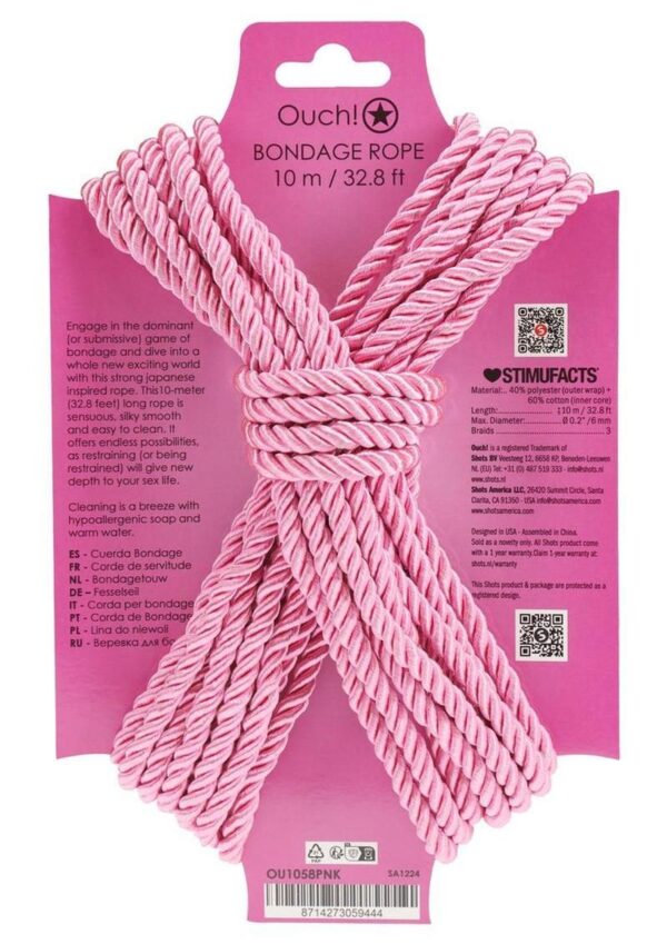 Engage in the dominant (or submissive) game of bondage and dive into a whole new exciting world with this strong Japanese inspired rope. This 10-meter (32.8 feet) long rope is sensuous