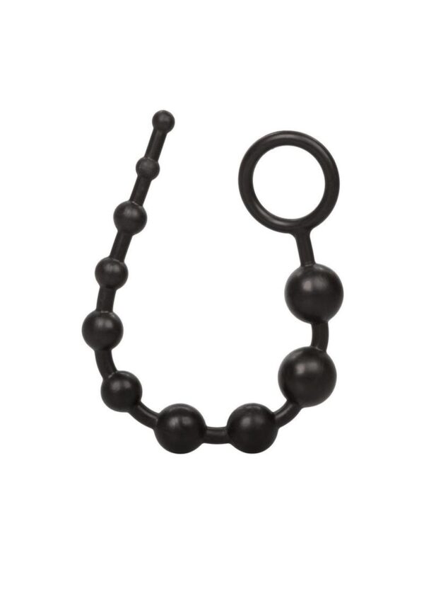 and firm graduated beads with retrieval ring. TPR. The graduated beads measure .375 up to 1 in diameter. The able length of the bead chain is 10.25 and has a handle for easy removal.
