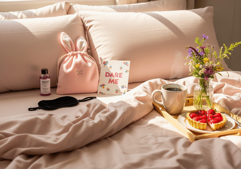 Sunday morning intimacy ritual invitation with treats and couples’ products