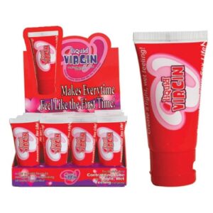 wet feeling everytime. Water soluble formula. Non-sticky and moisturizing strawberry scented. Display of 24 bottles of 1 oz Liquid Virgin Lubricant.