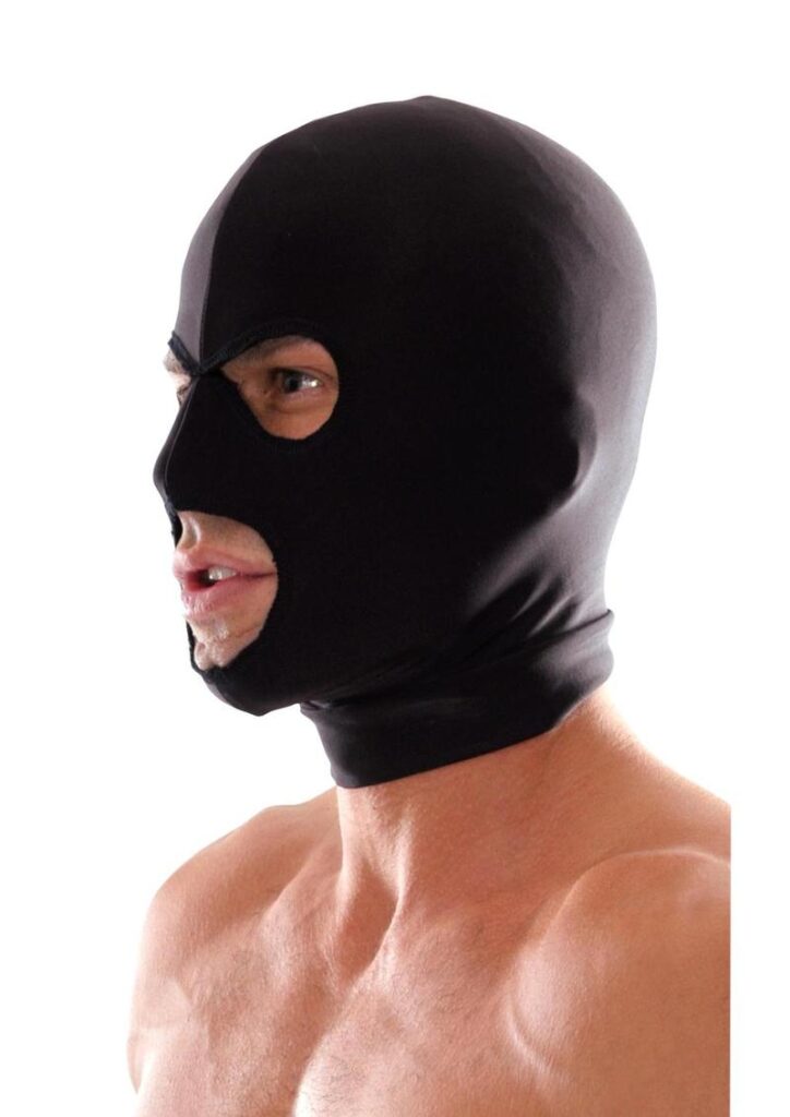 Keep your submissive incognito with this Spandex 3-Hole Hood. This comfortable open-mouth and eyes hood is designed to stretch completely over the head