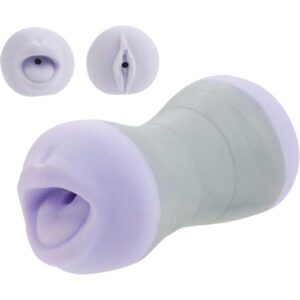 Complete travel sized masturbator with 2 ends. Dual density for the ultimate stroking action. Life-like look and feel. Heavy duty one-piece masturbators with ribbed suction chambers. Unique design for maximum grip. Pure Skin/TPR. 5.5 x 2.5/14 cm x 6.25 cm.