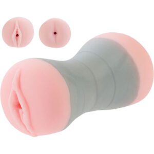 Complete travel sized masturbator with 2 ends. Dual density for the ultimate stroking action. Life-like look and feel. Heavy duty one-piece masturbators with ribbed suction chambers. Unique design for maximum grip. Pure Skin/TPR. 5.5 x 2.5/14 cm x 6.25 cm.