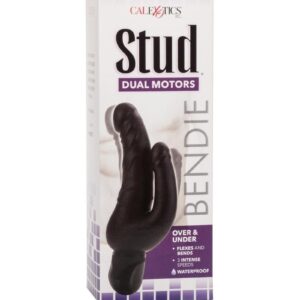 power-packed stud flexes and bends for multi-directional positioning- 3 intense speeds- Dual motors (Over and Under)- Easy push button control- Phthalate-Free PVC (vibrator) ABS and ABS with PU Cote (cap) ABS with Silver Plating (decor)- 2 AA