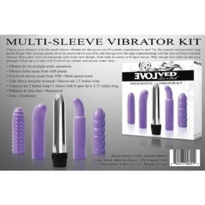 from nubs to waves to G-spot curves.Why not get five vibes in one sexy package!Clean up is a snap with Evolved toy cleaner and a warm water rinse.  Vibrator kit for multiple erotic sensations Vibrator bullet made from ABS plastic 4 texture sleeves made from TPR Multi-speed motor Each sleeve uniquely textured Sleeves are 1.5 inches wide 3 sleeves are 5 inches long 1 sleeve with G-spot tip is 5.75 inches long Uses 1 AAA battery Phthalate and latex free Waterproof