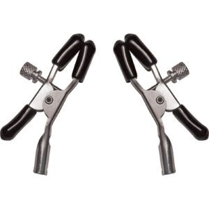 Adjustable metal nipple clamps with rubber tips. - 85% Nickle-free metal- 10% PVC- 5% ABSPinch her to see if she`s dreaming - then pinch her again.