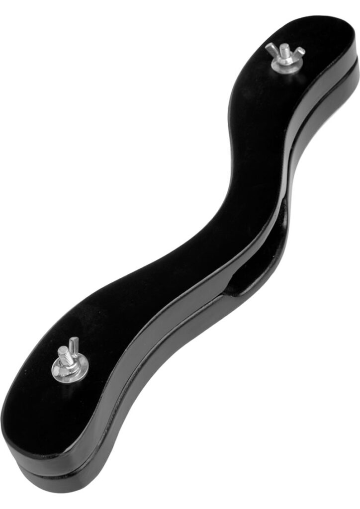 When stricter enforcement is necessary...put your sub in their place with this adjustable wooden humbler. Your sub will be bent over and locked to keep them on their knees and at your complete mercy. Ingeniously designed to curve and fit below the ass with the scrotum stretched through the adjustable opening. Wing nuts at either end of the Humbler allow you to open and close it. The tugging on their testicles will increase as your naughty sub tries standing up