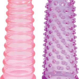 Lust Fingers - Purple. These Lust Fingers give you lust at your fingertips. This two-pack of clit-stims contains a pink ribbed and a purple nubby version. Let your fingers do the talking.