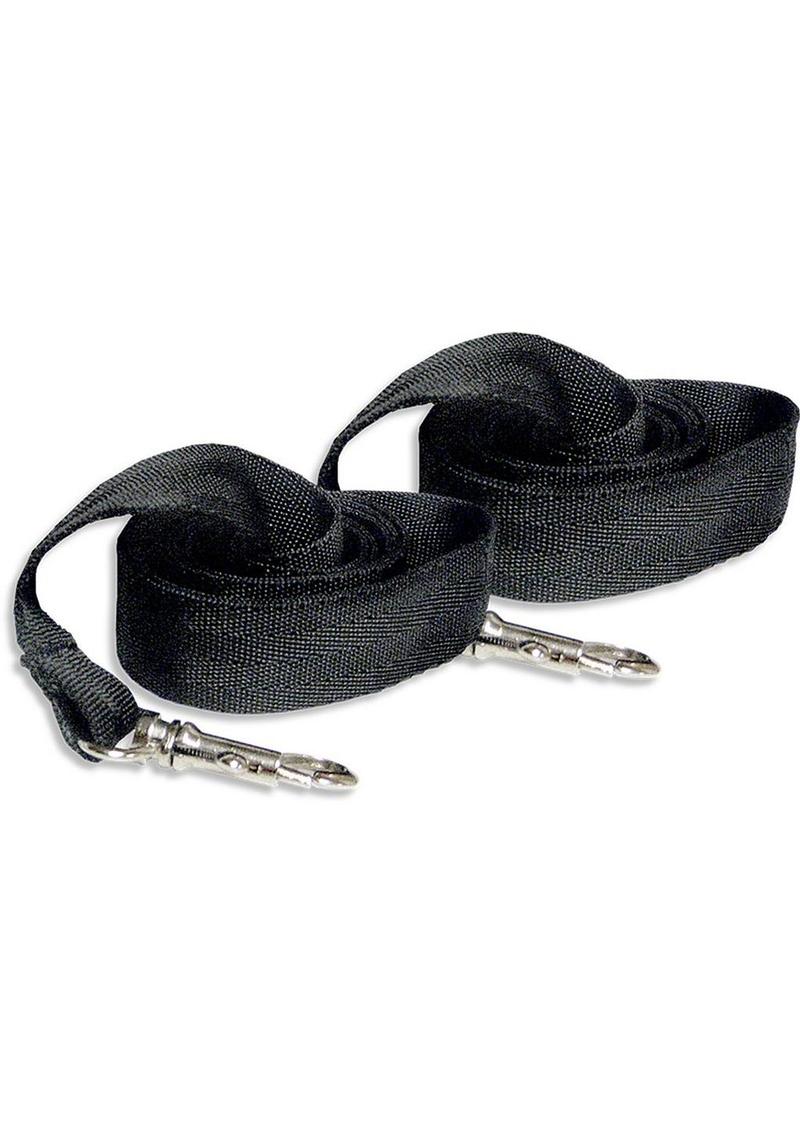 making them both durable and stylish. Claw clasps assist in turning just about anything into a restraining system. Frisky supplies the tools for this bedroom adventure. You provide the imagination!Measurements: 31 inches in length and 1 inch in width.Material:andnbsp;Nylon and MetalColor:andnbsp;BlackNote:andnbsp;Cuffs are not included.