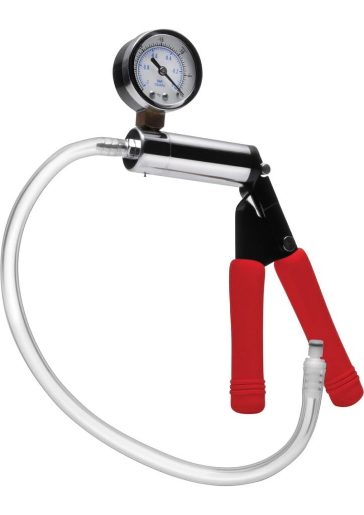 This is no ordinary penis pump! The Deluxe Steel Hand Pump is constructed with heavy duty metal and chrome detail and designed with you in mind. Our signature pumping system is equipped with a built-in pressure gauge to monitor intensity