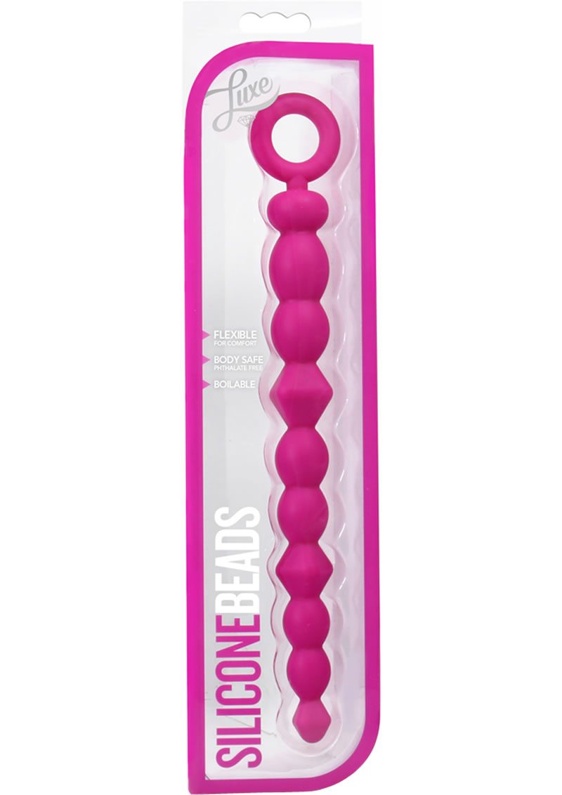 Silicone Beads are 9.7 inches with 8.25 inches of accessible play. Silicone Beads feature a diamond taper for ease of insertion with an alternating pattern of smooth beads for erotic variety. Made of pure body safe silicone