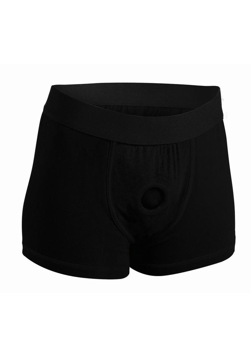 or stuff them with your favorite packer. This harness is excellent for extended wear. The supportive elastic waistband will carry the weight of your dong and you will be allowed greater mobility and position versatility. This harness is recommended for use with dildos that have a flat base that is 1.75 inches or wider. Machine washable.Measurements: Waistband measures 13 inches in diameter