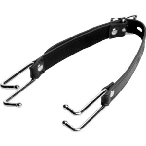 Pry that slutty mouth open with this intimidating spreader! Place the rounded tips in either side of their mouth and then adjust the strap until their lips are pulled taut. Their unique vulnerability and humiliation will fuel your arousal. A locking buckle allows you to trap them in the vice