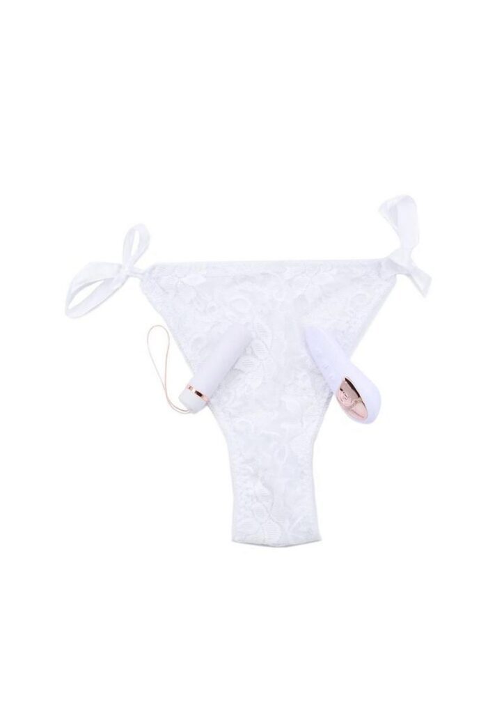 Limited edition bridal white with gold rose insets. White cotton panty with lace detail and side ties (one size fits most). Features Amazingly powerful