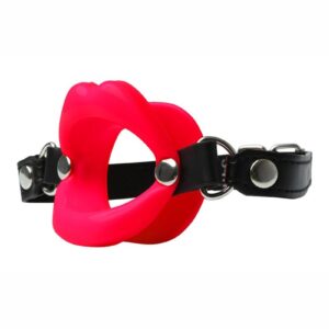 Create a sexy lipstick fantasy with the Silicone Lips open mouth gag   Wrap your lips around the gag and secure with the adjustable vegan leather strap with buckle closure