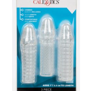 close-end extension sleeves with a ribbed texture inside and out for intense stimulation. These enlarging enhancer sleeves wrap tight to increase girth