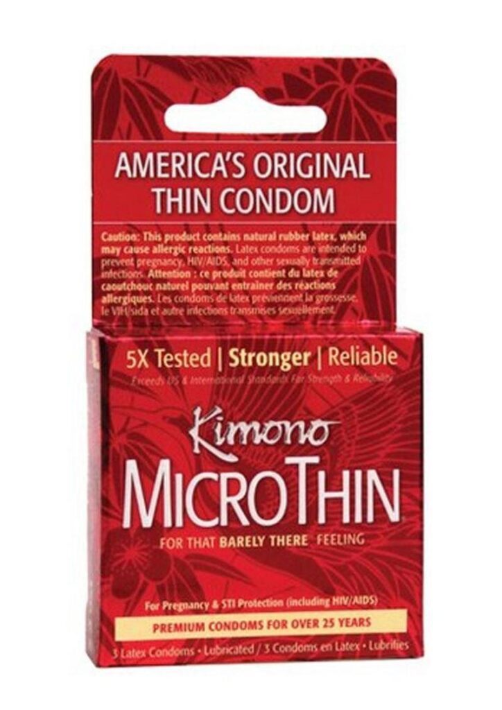 Kimono MicroThin Ultra Thin provides the most natural experience; couples say it feels like wearing nothing at all.    Length: 7.48 in.  Body Width: 2.05 in.  Latex Thickness:0.0019 in.  Lubricant Type: Silicone base  Lubricant Amount: 0.0088 oz  3 condoms per box