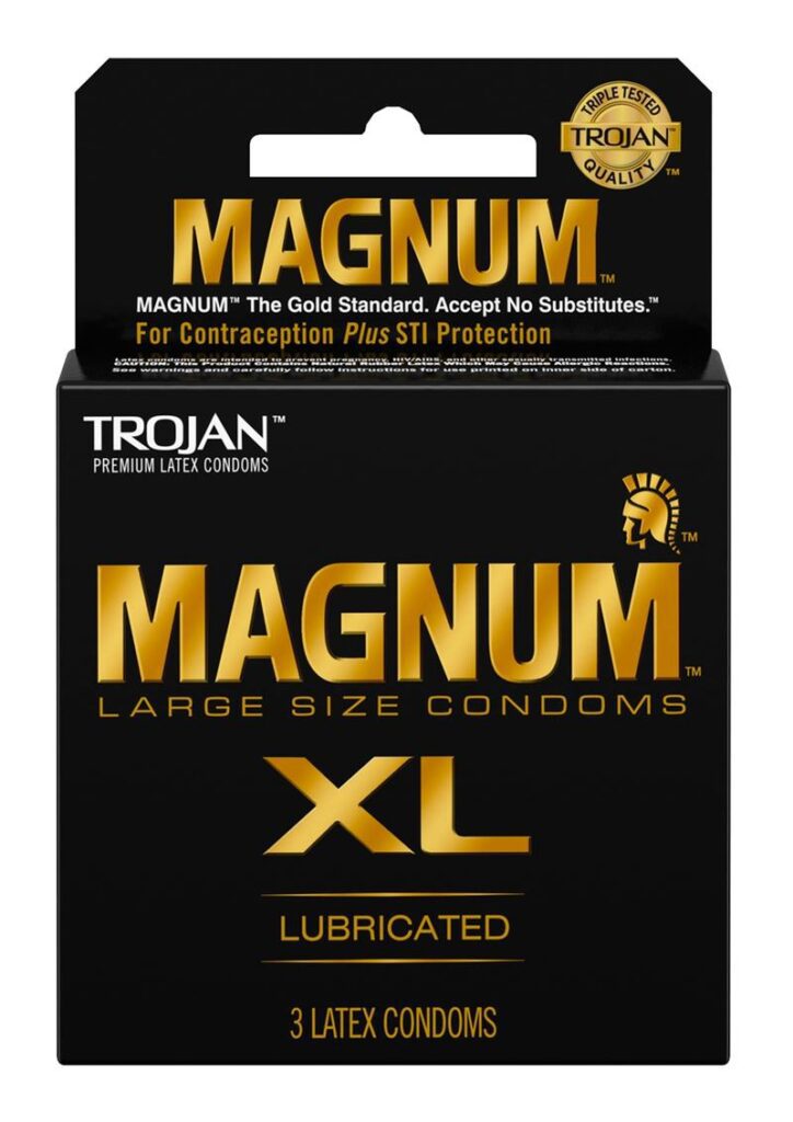Magnum XL is 30% larger than standard condoms. Tapered at the basefor a secure fit. Silky-smooth lubricantfor comfort and sensitivity. Special reservoir endfor extra safety. Made from premium quality latexto help reduce the risk. Each condom is electronically testedto help ensure reliability.