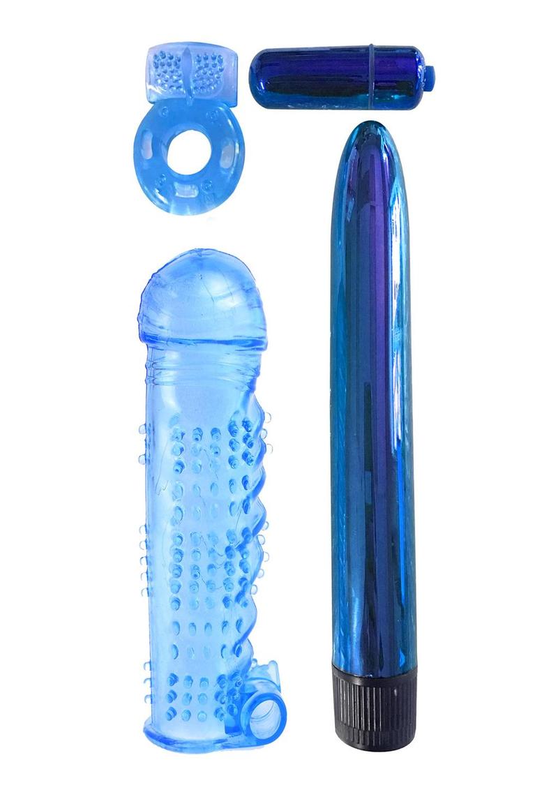 Enjoy exciting variety and endless versatility with the ultimate couple`s kit! All four classic favorites can be used together or separately. The slimline 7 multi-speed vibe can be paired with the ultra-stretchy textured sleeve and powerful bullet for your own super-stimulating rabbit. Try placing the C-ring around his shaft or balls