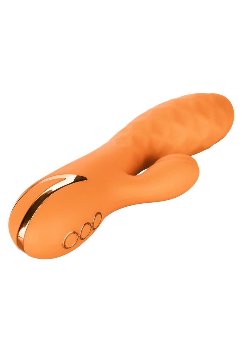 California Dreaming Newport Beach Babe Rechargeable Silicone Thumping Rabbit Vibrator - Orange - Image 4