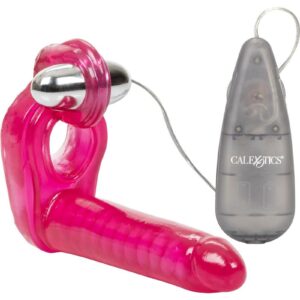 ?This multi-speed vibrator has a flexible dong and cock ring. One for the clitoris