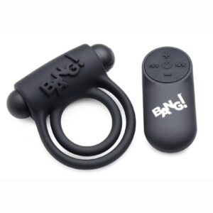 Enhance your cock with this velvety silicone ring and vibrating bullet combo! This Cock Ring from Bang! features two stretchy rings