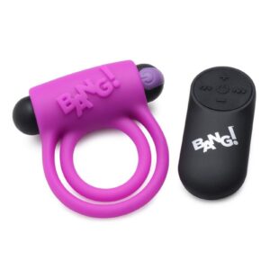 Enhance your cock with this velvety silicone ring and vibrating bullet combo! This Cock Ring from Bang! features two stretchy rings