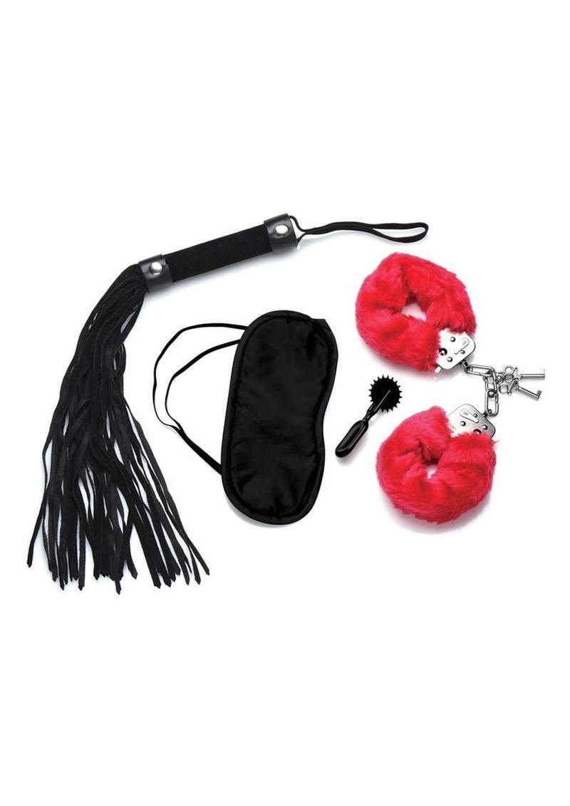 Begin your kinky adventure and explore the fetishes you`ve been dreaming of! Everything you need to indulge in the dark side is included in this Passion Fetish Kit: Lockable fuzzy handcuffs A satin blindfold A pokey devil pinwheel A faux suede flogger Perfect for gifting others or treating yourself - take this kit with you for a weekend of passion and fulfill your craving for light bondage and BDSM. Put your partner in their place with the included flogger! Soft and lush