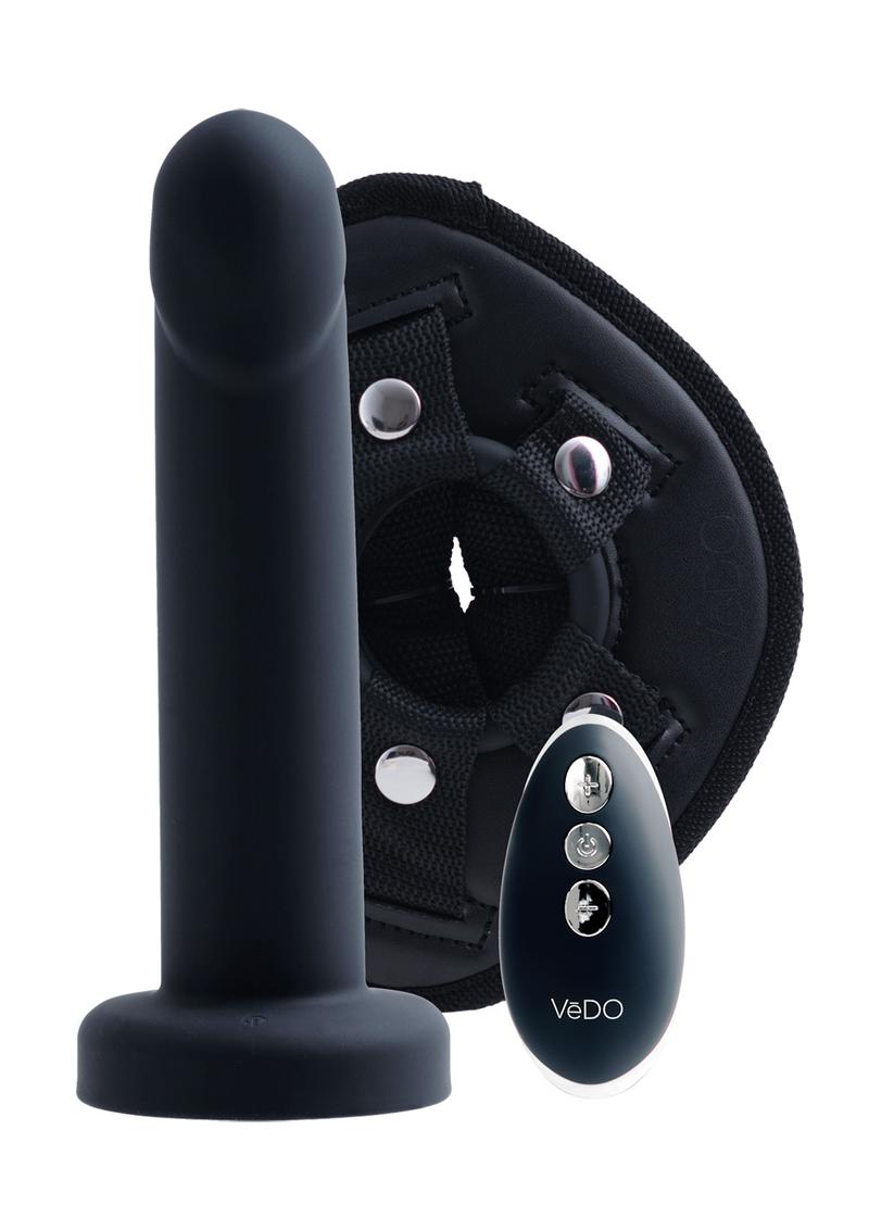STRAPPED comes fully erect and ready to please. With 10 vibration modes and 6 intensity levels youandapos;re sure to leave your partner screaming in delight. The silky smooth silicone with textured ridges gives way to easy penetration and lets you rock their world. The adjustable one-size fits all harness included allows you to share in the pleasure. Never worry about changing vibration modes in those moments of passion because the remote control puts you in full control. Fully submersible