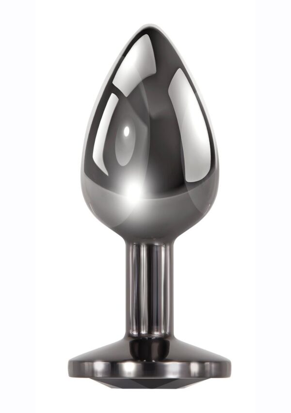 Discover the erotic sensation of back door play with a small and sleek dark metal plug that easily slips inside