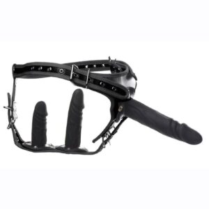 Enjoy feeling completely penetrated as you peg your partner! This harness has three detachable dildos that can penetrate the wearer`s anus and/or vagina while also having one at the front for pegging their partner. A bonus feature includes being able to swap out dildo sizes and rearrange the configuration to customize and best suit the couple.   Each dildo is made of premium grade silicone and is velvety smooth and soft and sensual against the skin. Use with water based lubricant only for best results. The PU leather harness has a soft inner lining and adjusts at the right and left points of the hips as well as at the front near the crotch and the back between the buttocks.   After use