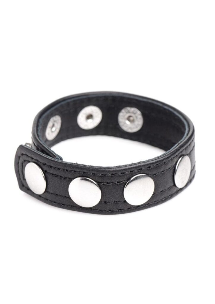Enjoy the comfort and ease of a leather cock ring that snaps on and snaps off! The real leather is perfect for a custom fit; over time the leather stretches around the shaft and forms to your body. If you were ever worried about getting a cock ring off when it got too tight