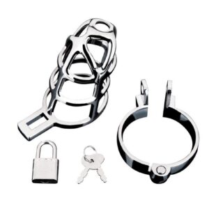 Train your submissive to control the urge to sexually satisfy himself with a metal cage that secures him comfortably behind bars. The Enslave Cock Cage exposes some of the shaft to provide direct skin-to-skin contact while still keeping him locked in. Use the included padlock to ensure that the wearer doesn`t escape while you tease and stimulate other erogenous zones. Perfect for couples looking to intensify their sexual experiences with intense teasing!