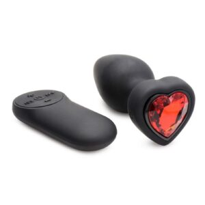 Bejewel your bottom with this Red Heart Gem Anal Plug! Show off your beautiful backdoor and feel the intense pleasure from 4 speeds and 7 patterns of rumbling vibration that wake up your P-spot and send tingles to your A-spot! Those hard-to-reach pleasure places are teased and tantalized with an easy-to- plug; the tapered tip helps you part your little brown star and