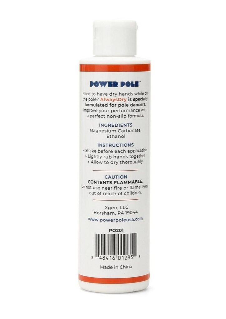 Need to have dry hands while on the pole? AlwaysDry from Power Pole is specially formulated for pole dancers. Improve your performance with a perfect non-slip formula.