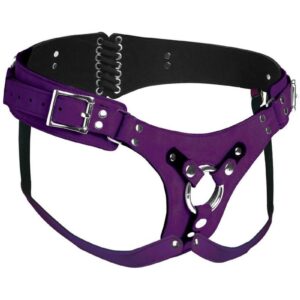 Peg your partner in style with this deluxe leather corset harness! Vibrantly colored