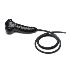 Enjoy both latex and water-sports with this Realistic Penis Sheath and Tube! Stretch the latex sheath over your shaft and balls to keep it securely in place and keep all those drips and spills running down the hose instead of your thighs. The texture of the sheath is designed to be realistic so you and your partner can enjoy the look and feel of your black latex rod! At the end of the sheath is a 4 foot long silicone hose. Enjoy emptying out your bladder and letting the hot liquid run down the hose into or onto whatever you please. Play alone or with a partner; you have lots of room to stretch out the fun! Use some lube on your shaft and the latex then stretch it over your rod and get it in place. Once on