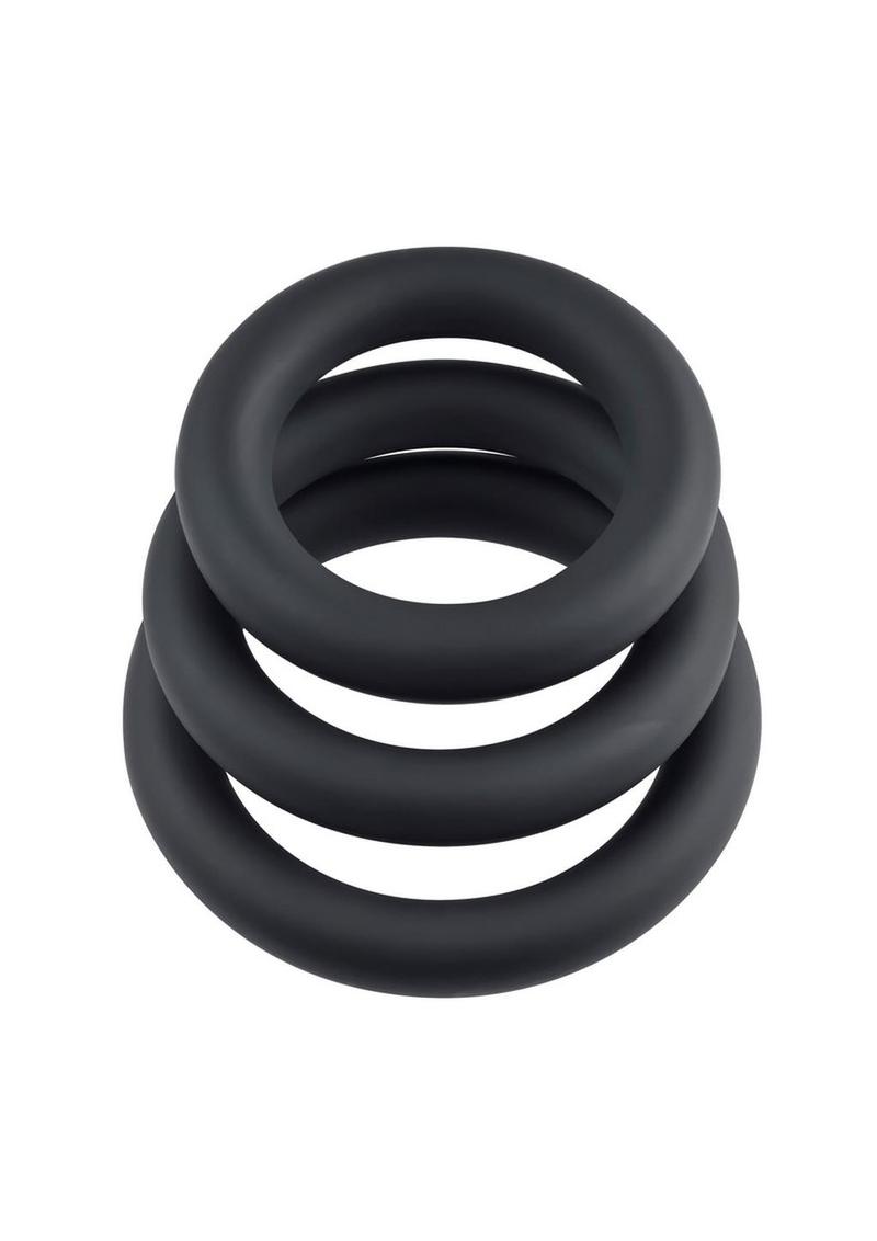 Prolong andamp; strengthen your erection with soft and stretchy silicone penis rings that gently restrict blood flow for a uniquely sensual experience. Each size delivers a different intensity. Specs: 3-piece penis ring set Small: inner diameter: 1.33 Medium: inner diameter: 1.5 Large: inner diameter: 1.75 .37 thick Made from phthalate andamp; latex-free silicone Waterproof