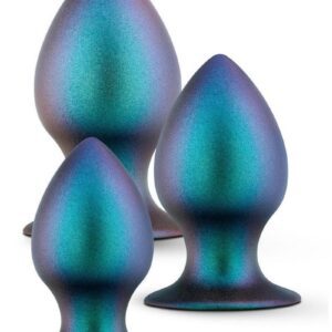 For anyone looking to explore new anal sensations alone or with a partner! Anal Adventures Matrix is ready to delight! The Metaverse Plug Kit features three stout plugs in progressing sizes for beginner anal training and optimal fullness during play! They are rounded for comfortable ion. The StayPut technology ensures this plug remains securely inside the body and anal safe. The Metaverse Plug Kit has silky smooth UltraSilk® and is made of soft pure platinum cured Puria silicone