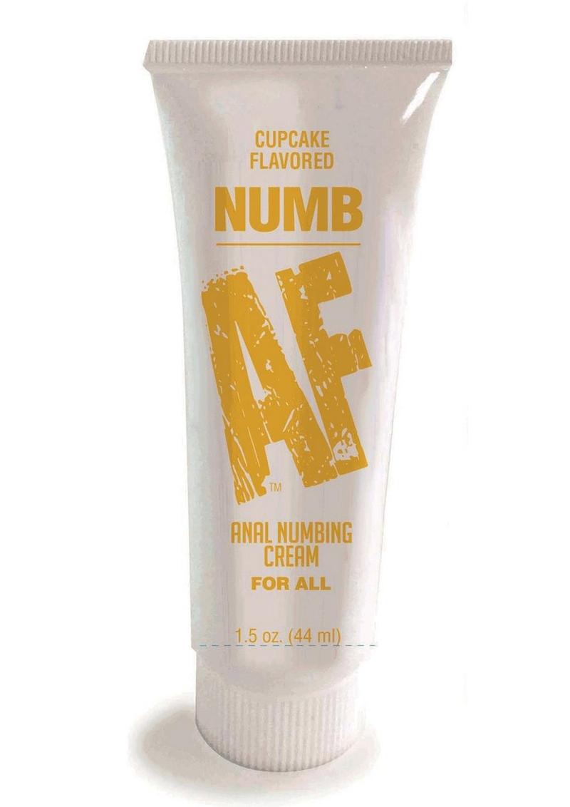 NUMB AF will make your anal experience more pleasurable. Numb AF is a cupcake-flavored anal-numbing cream; the formulation relaxes the muscles and numbs the nerves for greater comfort during anal play. Safe to use with toys as you build up to the anal experience you desire. Apply a dime size gel to the anal opening and wait 3-5 minutes before engaging in anal play. Reapply as needed. Numb AF helps to take the anxiety out of anal play so you can focus on the pleasure of the experience. Please note that Numb AF is not a lubricant and should be used with your preferred personal lubricant. Numb AF has six delicious flavors: Blue Raspberry