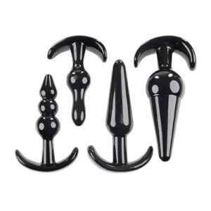 Explore anal pleasure with this versatile kit that features 4 uniquely shaped plugs. Flexible and firm