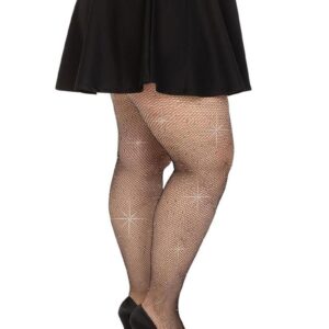 Fishnet Crystalized Tights With Multi Sized Iridescent Rhinestones. Black O/S