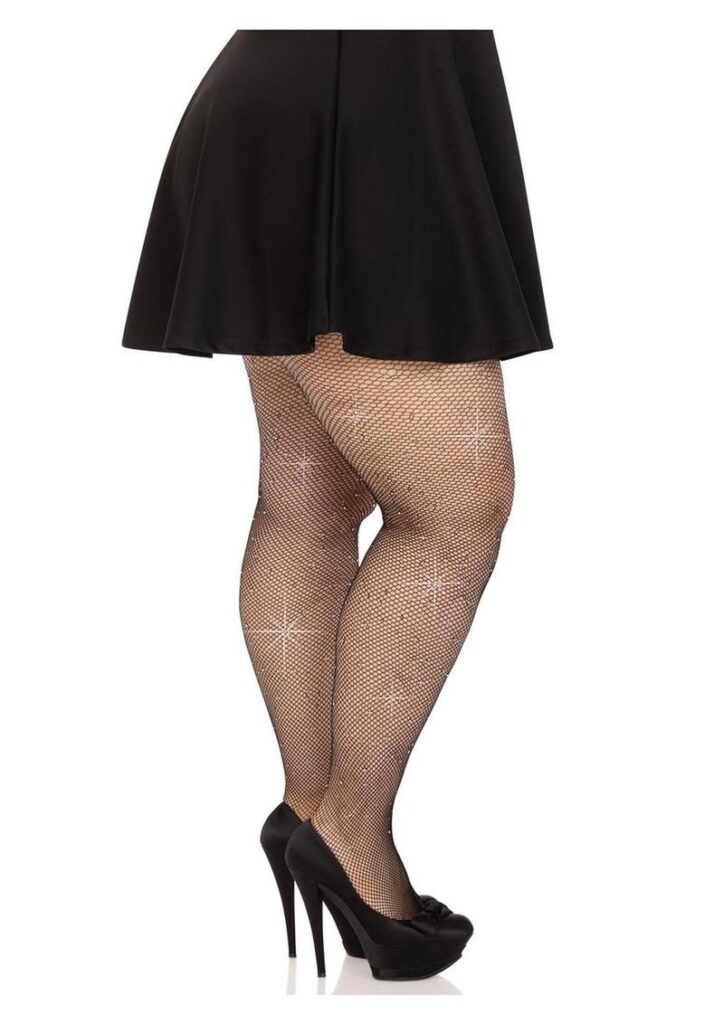 Fishnet Crystalized Tights With Multi Sized Iridescent Rhinestones. Black O/S