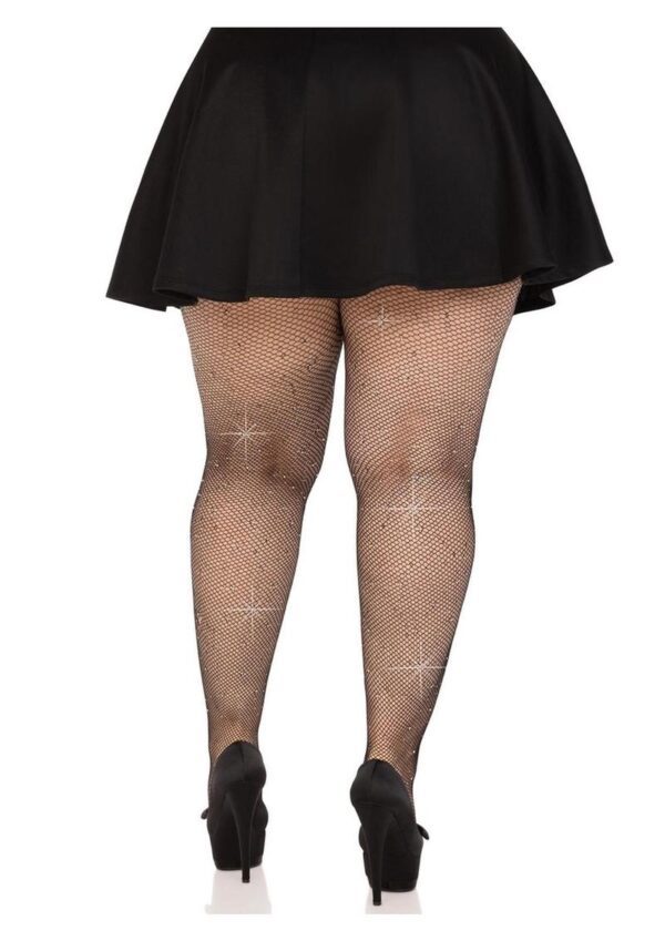 Leg Avenue Fishnet Crystalized Tights with Multi-Sized Iridescent Rhinestones - Plus Size - Black - Image 3
