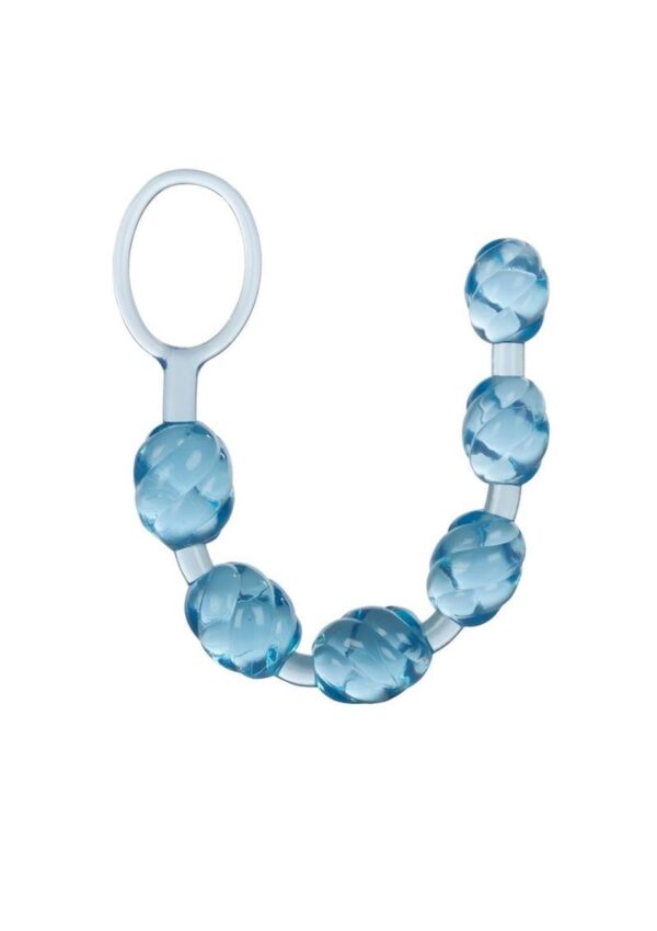 pliable Crystalessence beads with a swirled texture and a sturdy retrieval ring. Anal sex beads measure 10.5 inches in total length by 1 inch wide and are 3 inches around at the widest point.